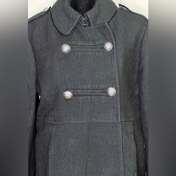 Juicy Couture black wool blend military style knee length winter pea coat med EC - Picture 3 of 10